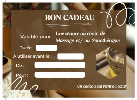 Recto du bon cadeau Vibrations Sauvages : durée, bénéficiaire et séance offerte